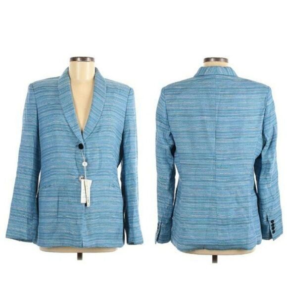 Vtg 80's Nicola Blue Striped Boyfriend Single Breasted Button Down Blazer Sz 12 - Picture 2 of 14